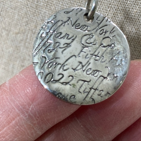 Tiffany & Co. Sterling 18” 727 FIFTH AVENUE NEW YORK WAVY NOTES TAG NECKLACE - Picture 2 of 9